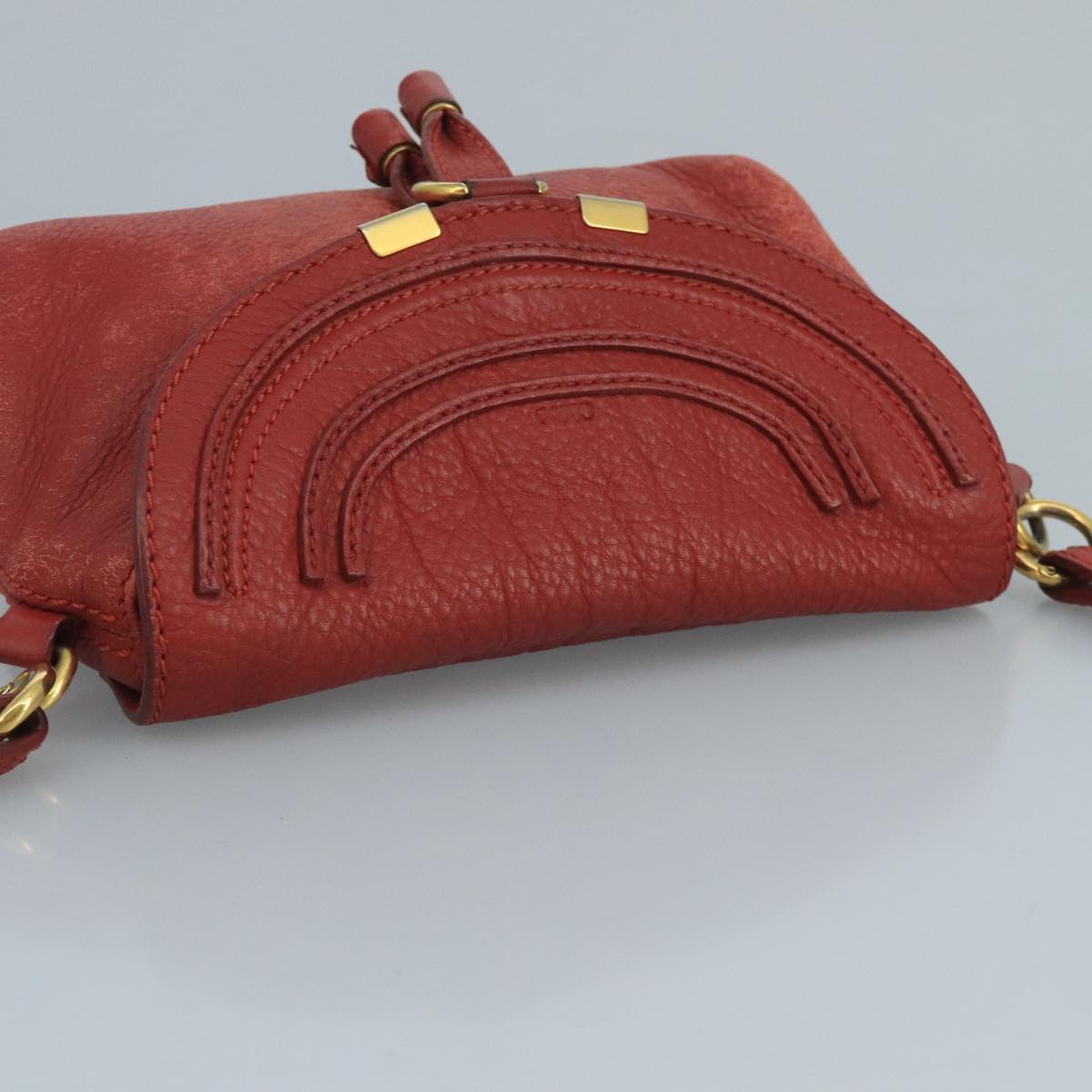 Chloe Mercy Shoulder Bag Leather Red Gold Auth 111189