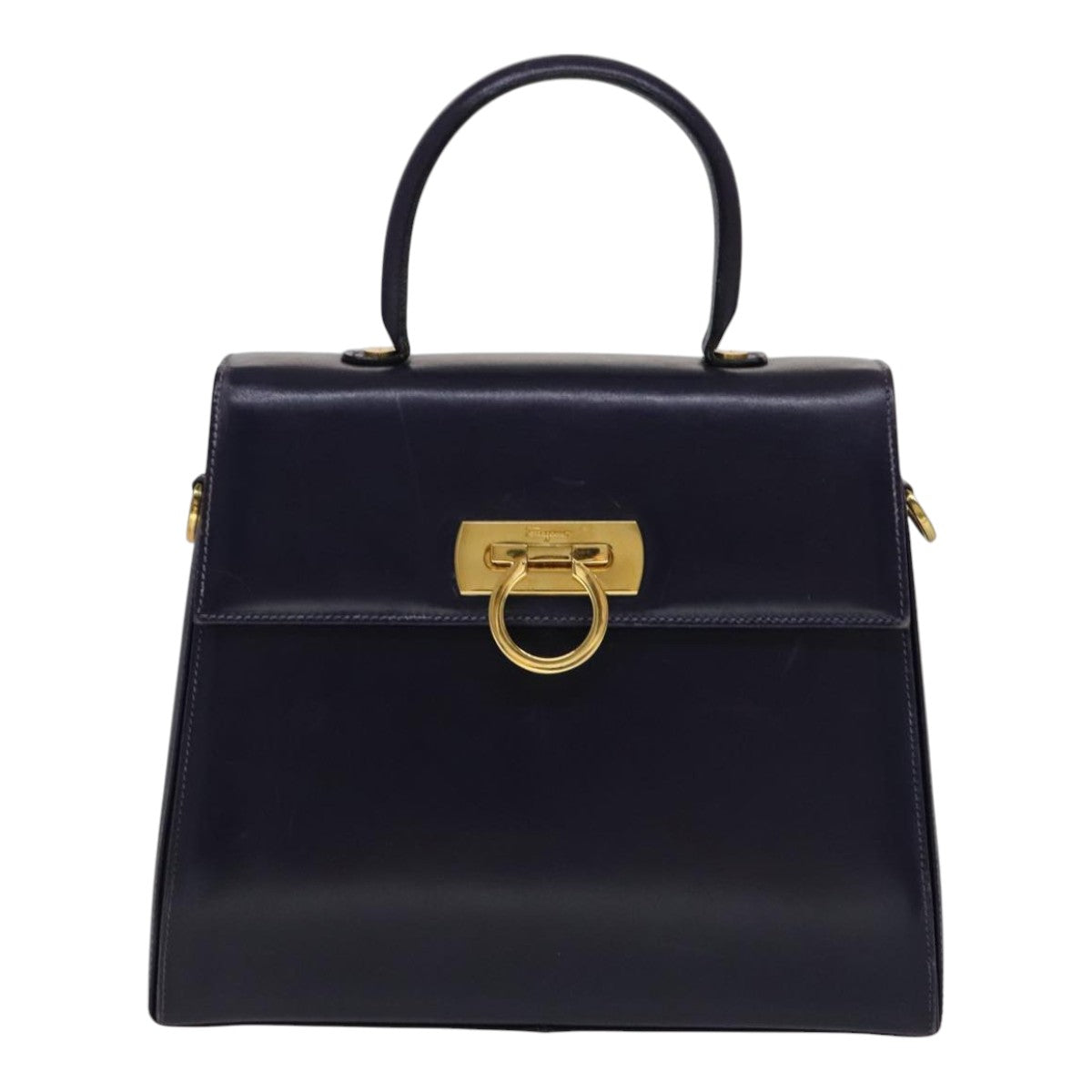 Salvatore Ferragamo Gancini Hand Bag Leather 2way Purple Gold Auth 111198