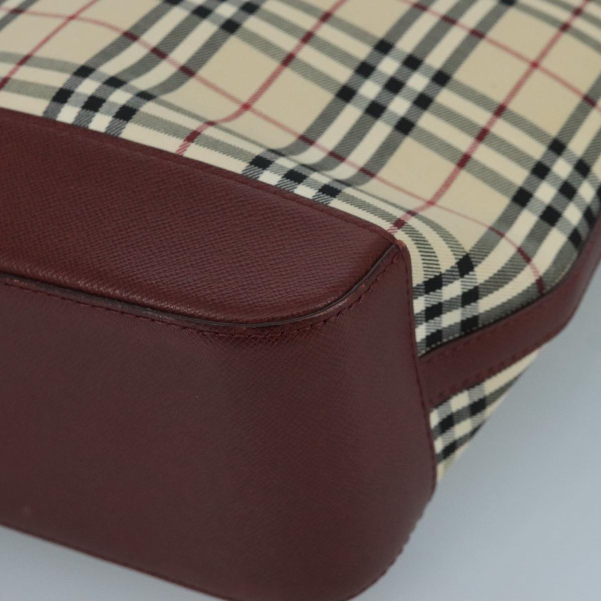 BURBERRY Nova Check Tote Bag Canvas Leather Beige Red gold Auth 111204