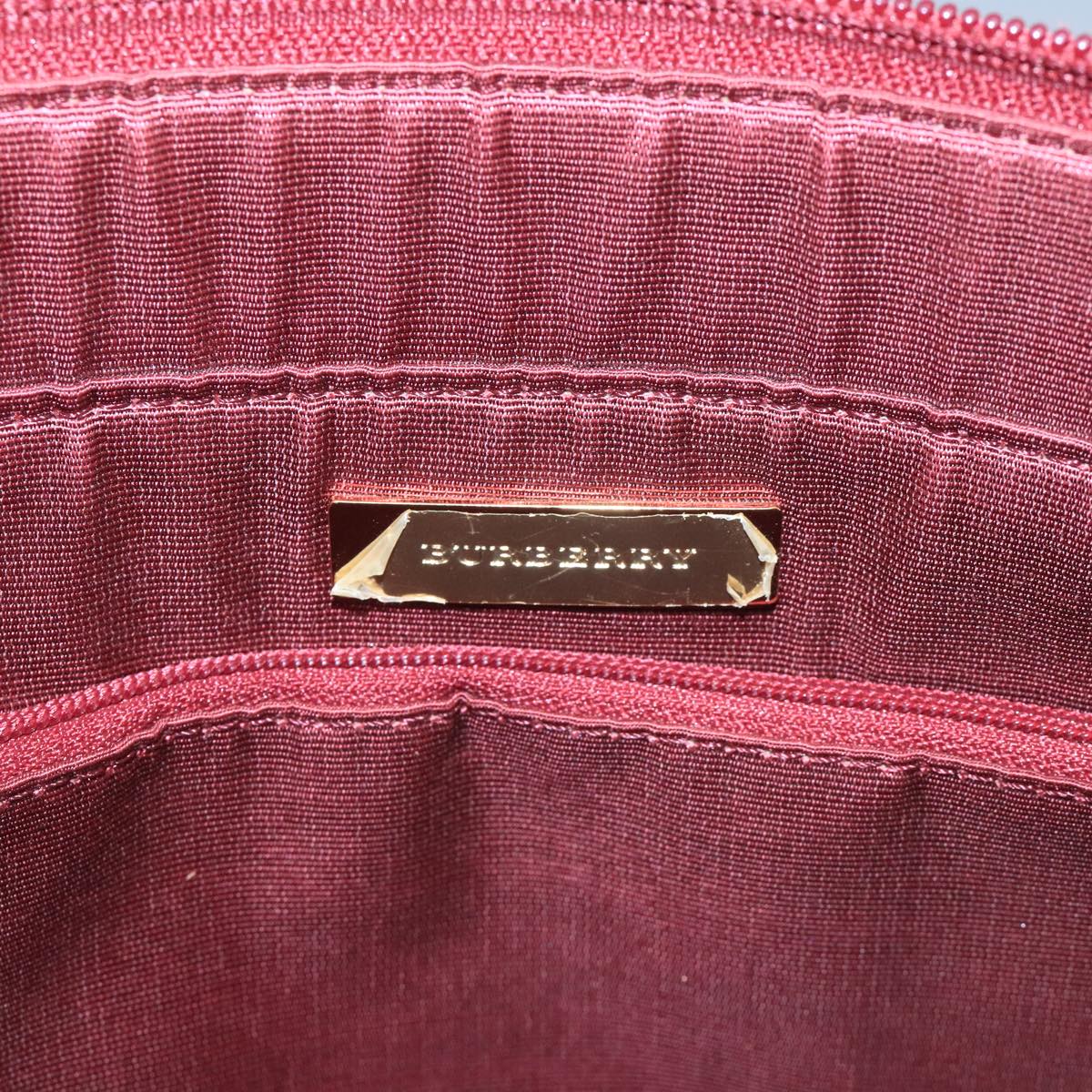 BURBERRY Nova Check Tote Bag Canvas Leather Beige Red gold Auth 111204