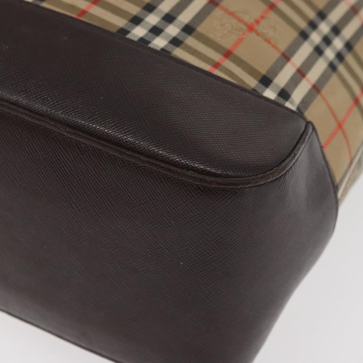 BURBERRY Nova Check Tote Bag Canvas Leather Beige Dark Brown gold Auth 111205