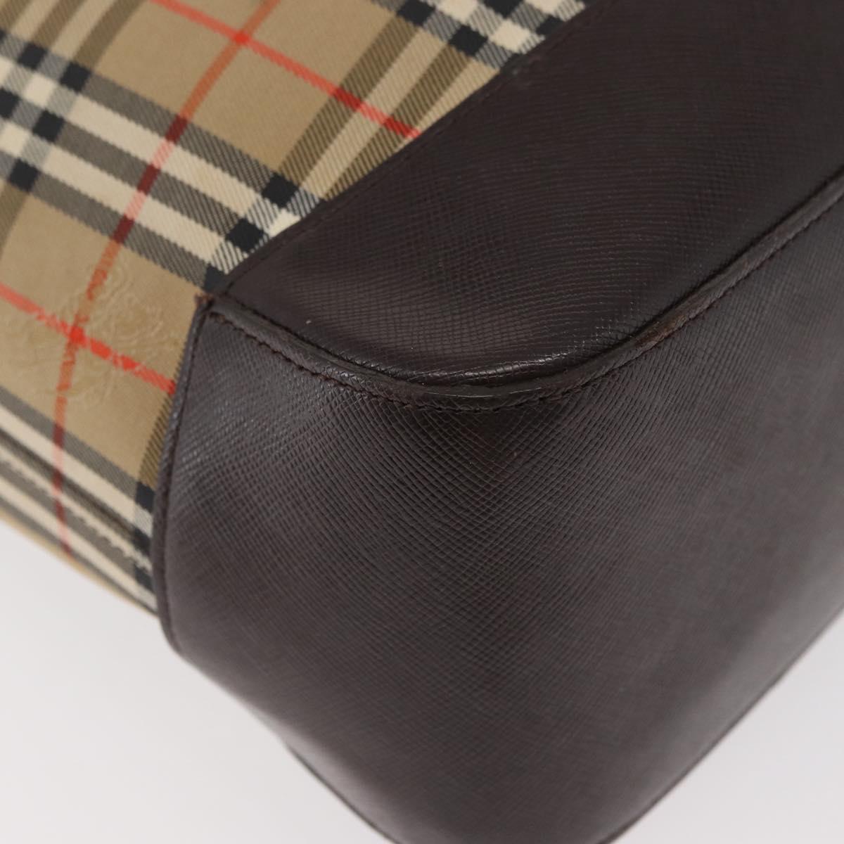 BURBERRY Nova Check Tote Bag Canvas Leather Beige Dark Brown gold Auth 111205