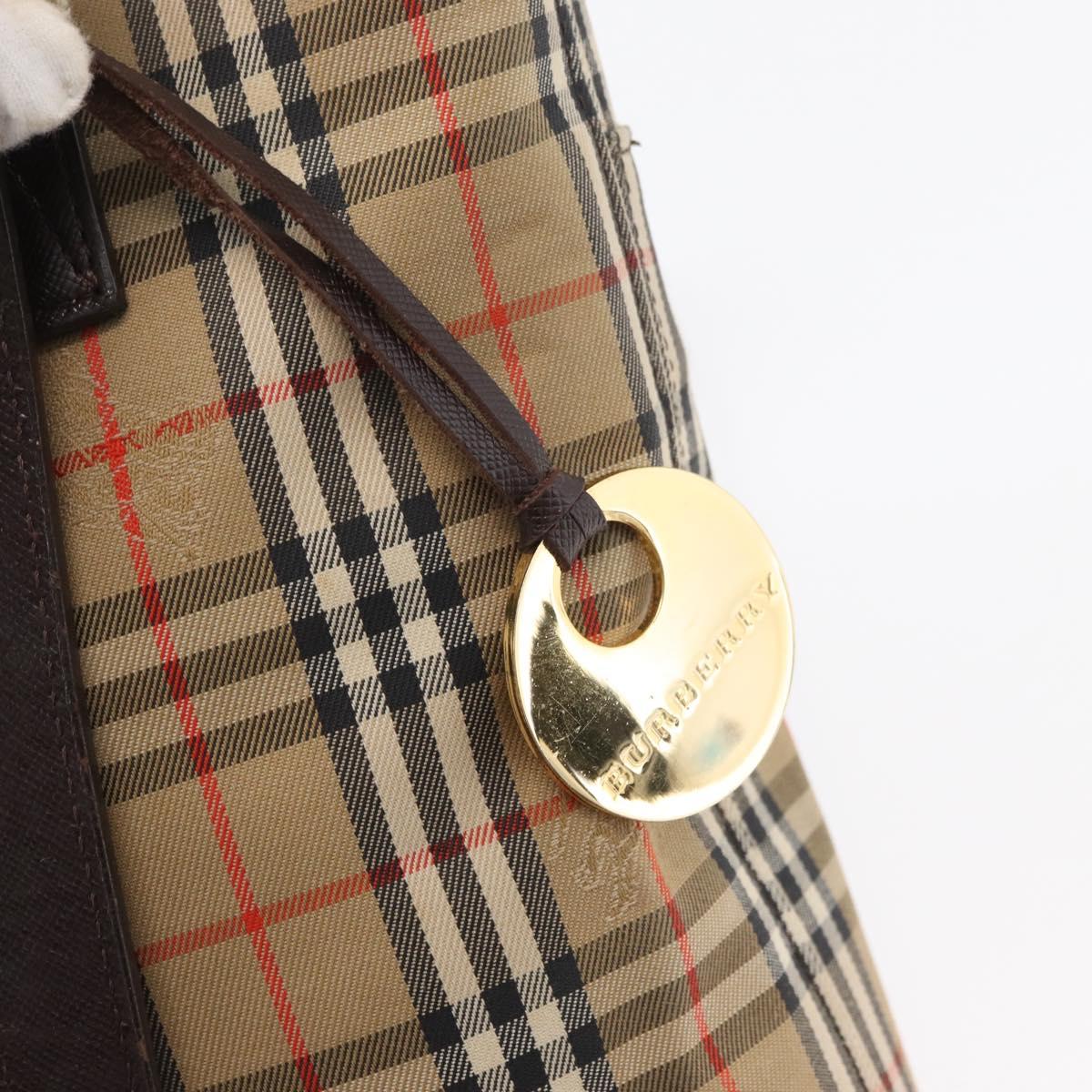 BURBERRY Nova Check Tote Bag Canvas Leather Beige Dark Brown gold Auth 111205