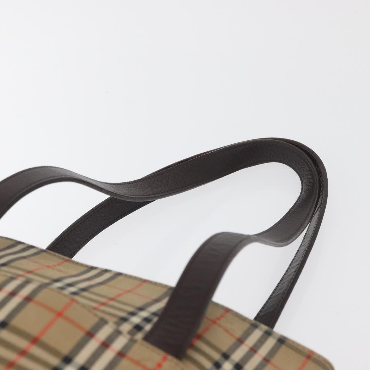 BURBERRY Nova Check Tote Bag Canvas Leather Beige Dark Brown gold Auth 111205