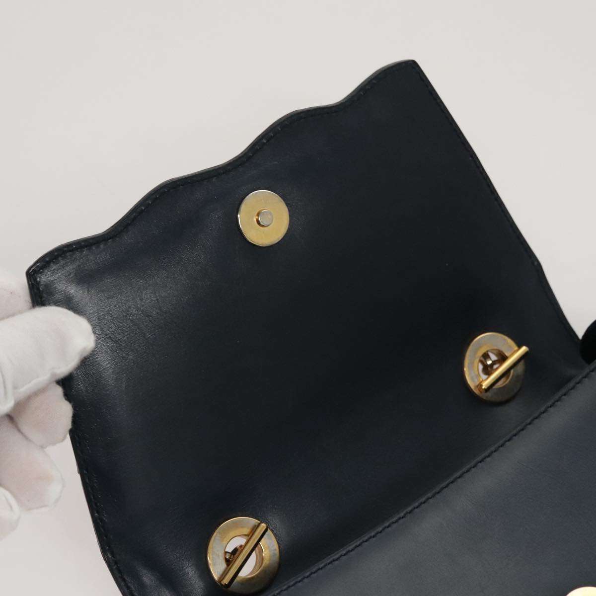 CELINE Hand Bag Leather Navy Red yellow Auth 111305