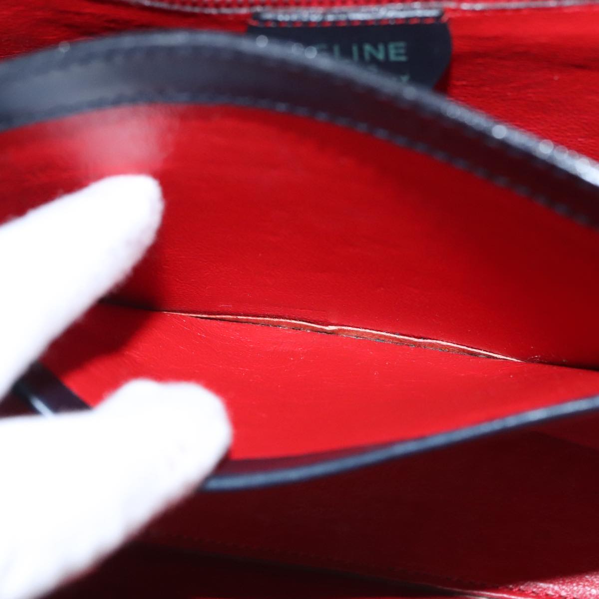 CELINE Hand Bag Leather Navy Red yellow Auth 111305