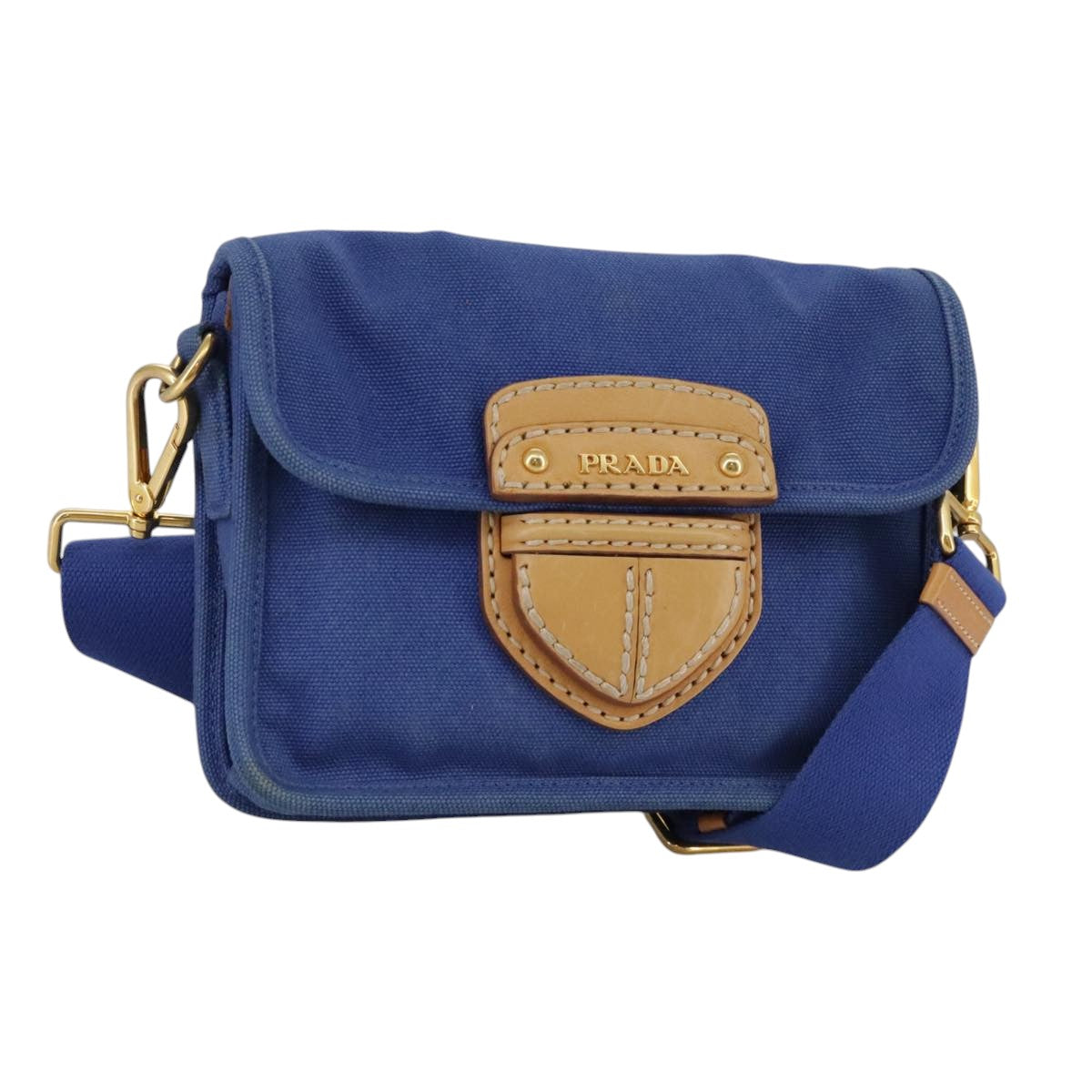 PRADA Shoulder Bag Canvas Blue Auth 111326