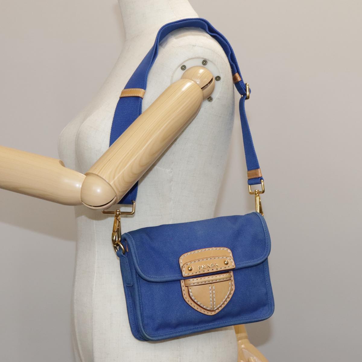 PRADA Shoulder Bag Canvas Blue Auth 111326
