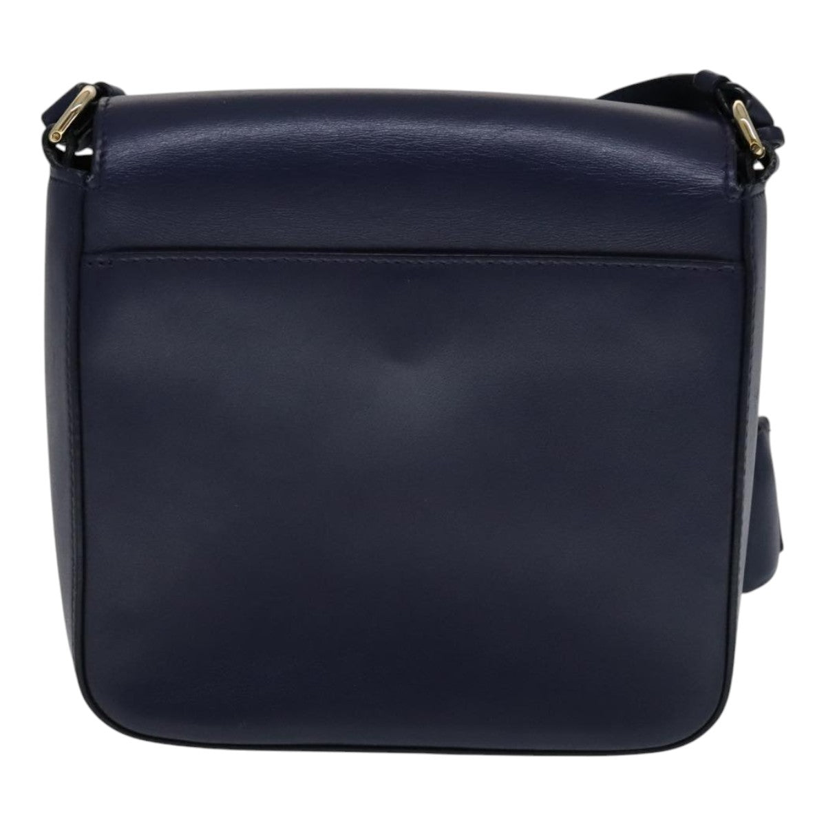 Salvatore Ferragamo Gancini Shoulder Bag Leather Navy Gold Auth 111348V