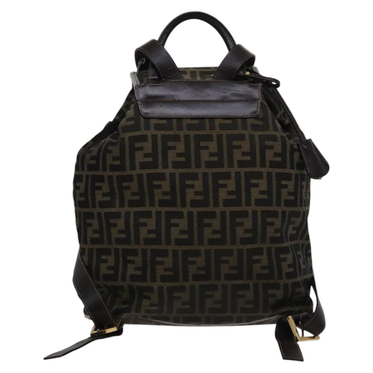 FENDI Zucca Canvas Backpack Brown Black gold Auth 111351
