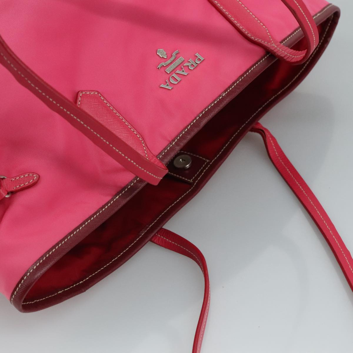 PRADA Tote Bag Nylon Pink Silver Auth 111353