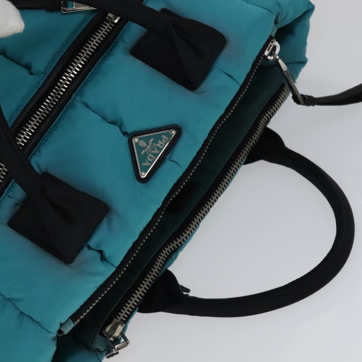 PRADA Hand Bag Nylon 2way Turquoise Blue Auth 111354V