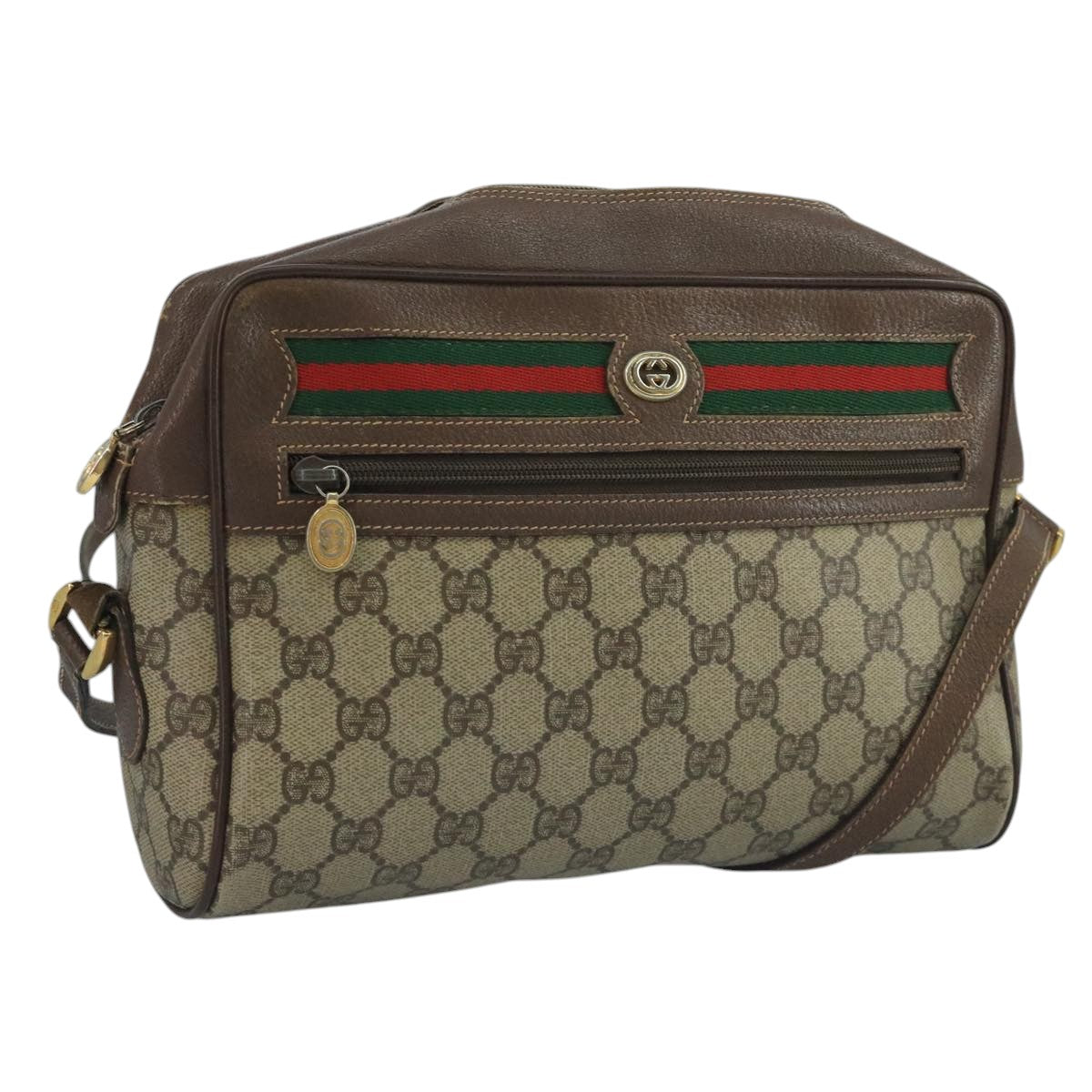 GUCCI GG Supreme Web Sherry Line Shoulder Bag PVC Beige 56 02 088 Auth 111361