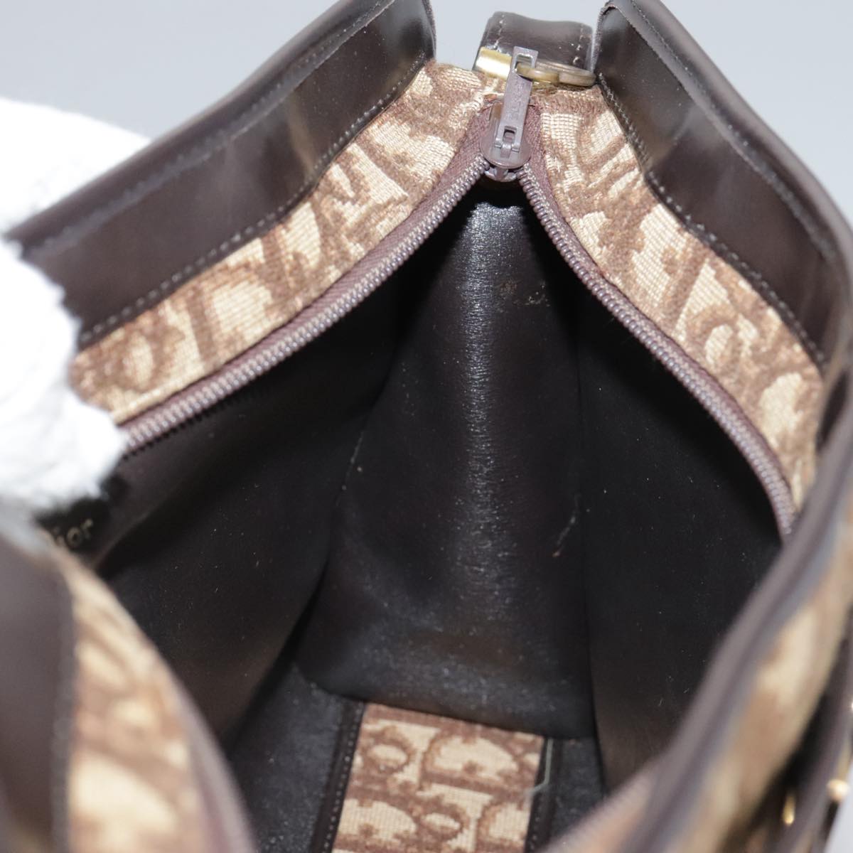 Christian Dior Trotter Canvas Shoulder Bag Gold Brown Auth 111398