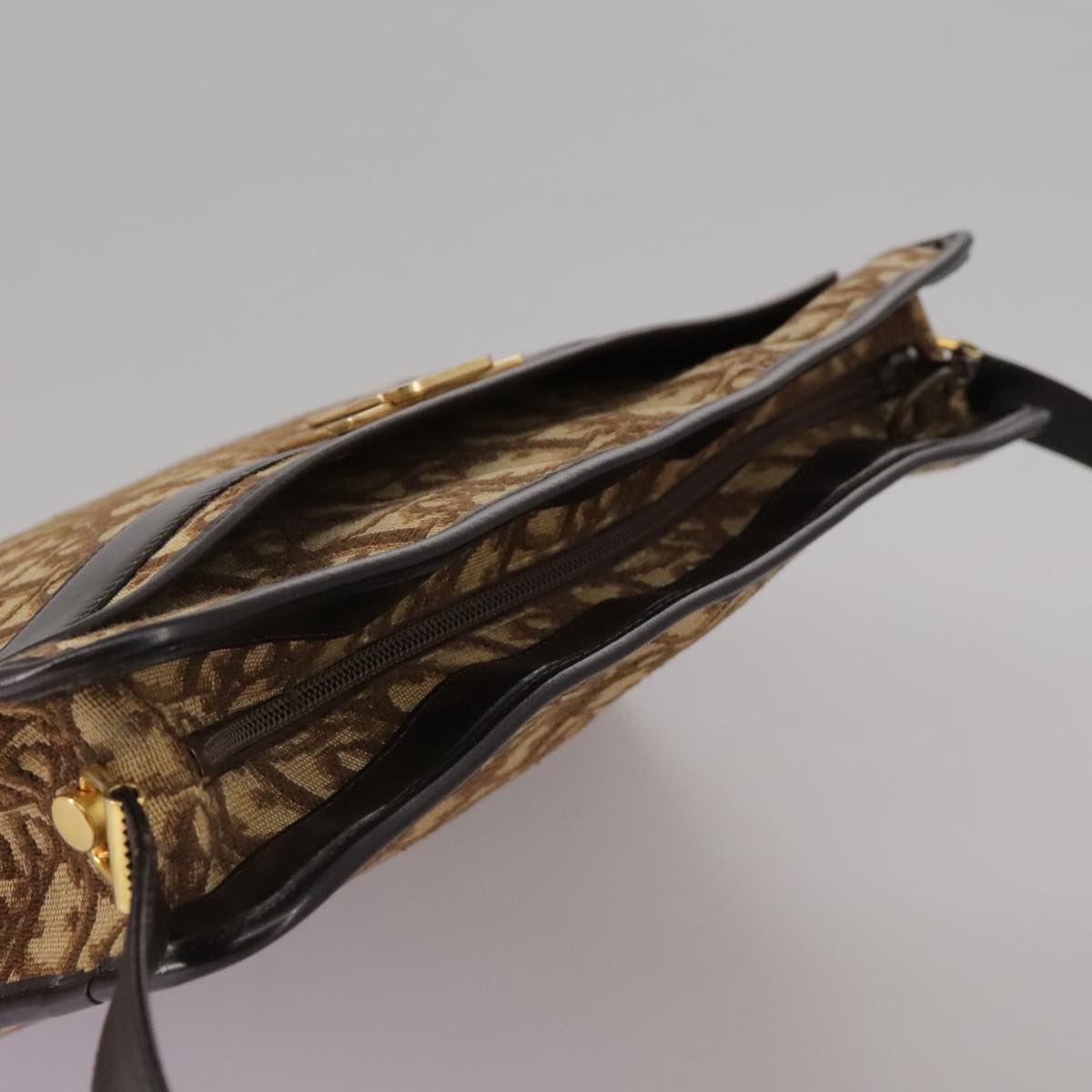 Christian Dior Trotter Canvas Shoulder Bag Gold Brown Auth 111398