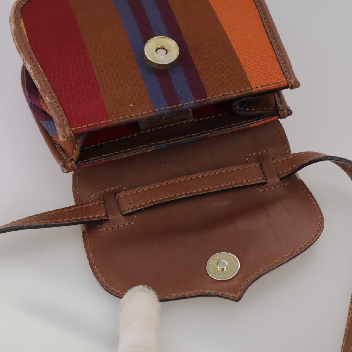 CELINE Shoulder Bag Canvas Leather Gold Brown Auth 111407