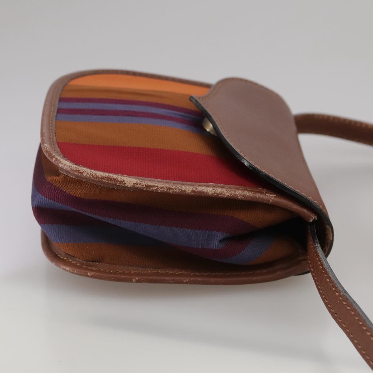 CELINE Shoulder Bag Canvas Leather Gold Brown Auth 111407