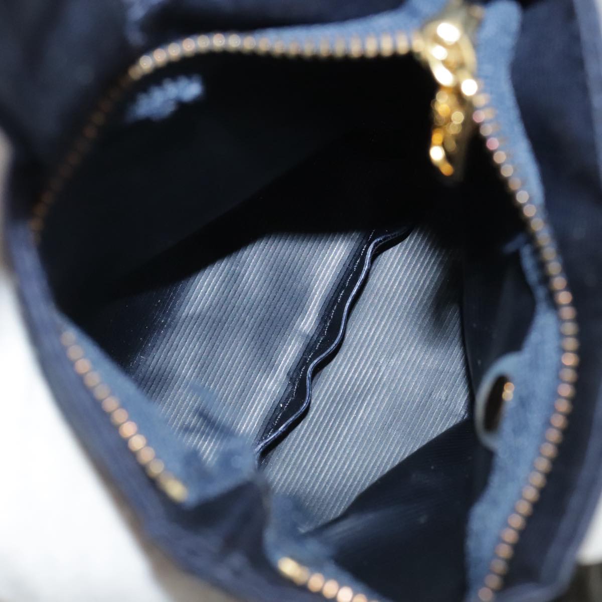 CELINE Circle Pouch Nylon Navy Gold Auth 111410