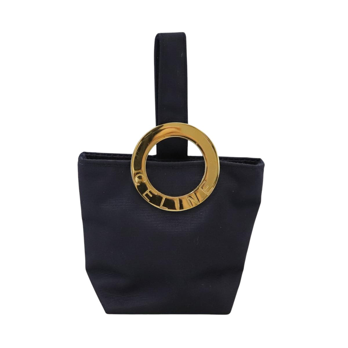 CELINE Circle Pouch Nylon Navy Gold Auth 111410