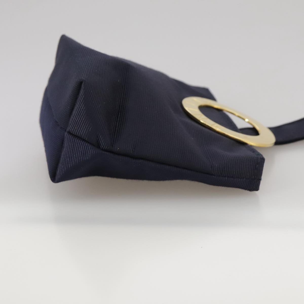 CELINE Circle Pouch Nylon Navy Gold Auth 111410