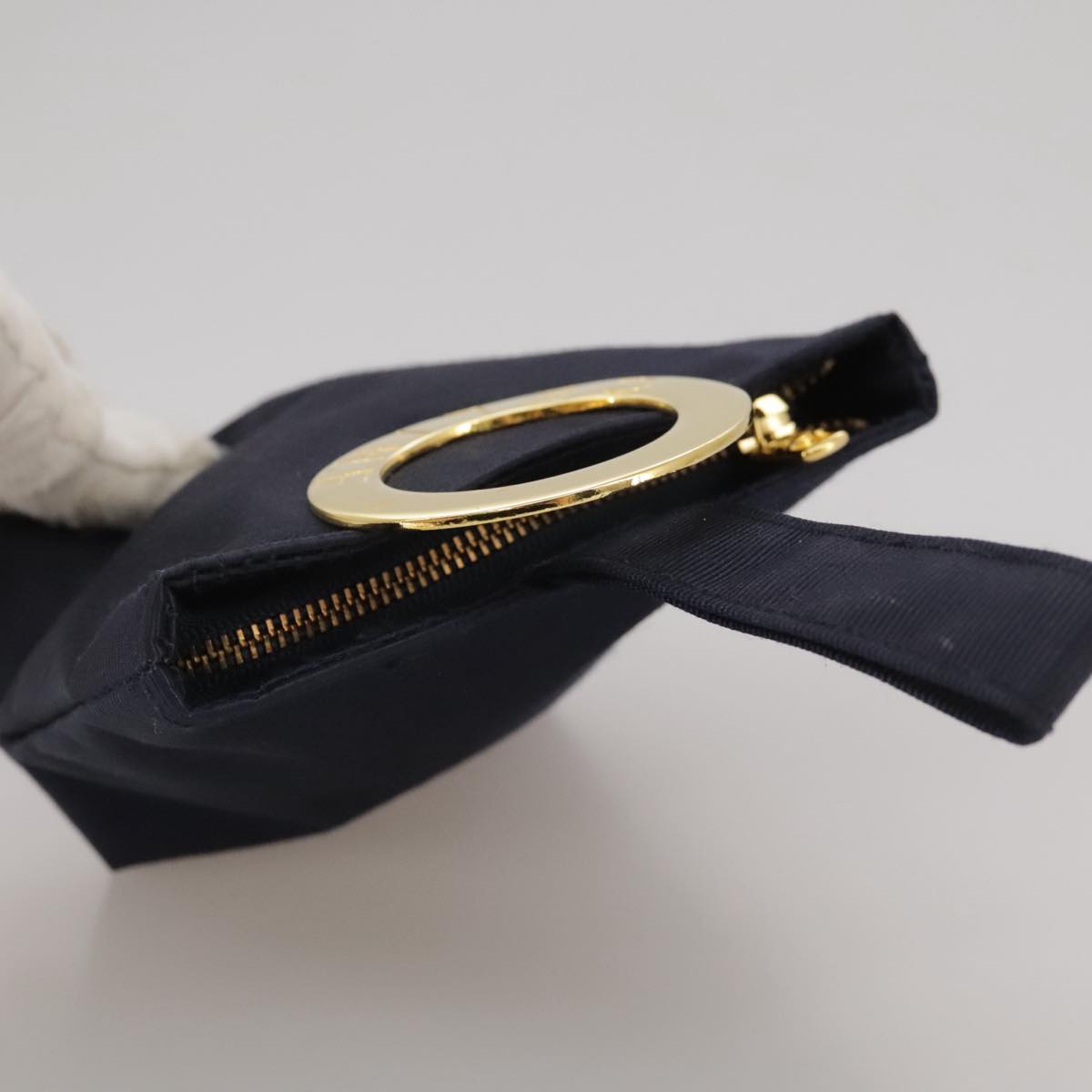 CELINE Circle Pouch Nylon Navy Gold Auth 111410
