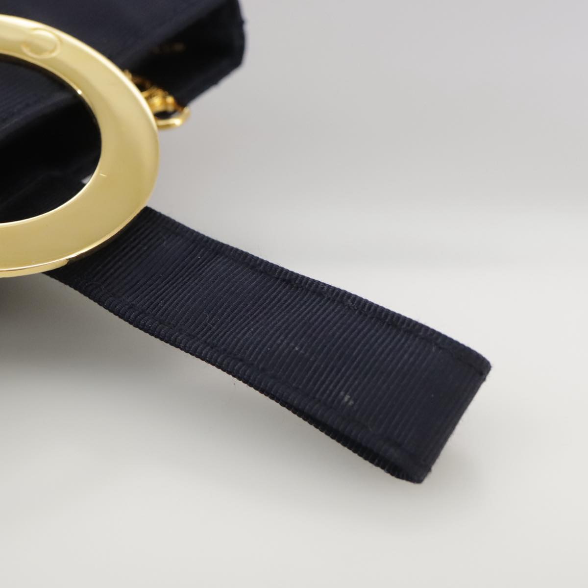 CELINE Circle Pouch Nylon Navy Gold Auth 111410