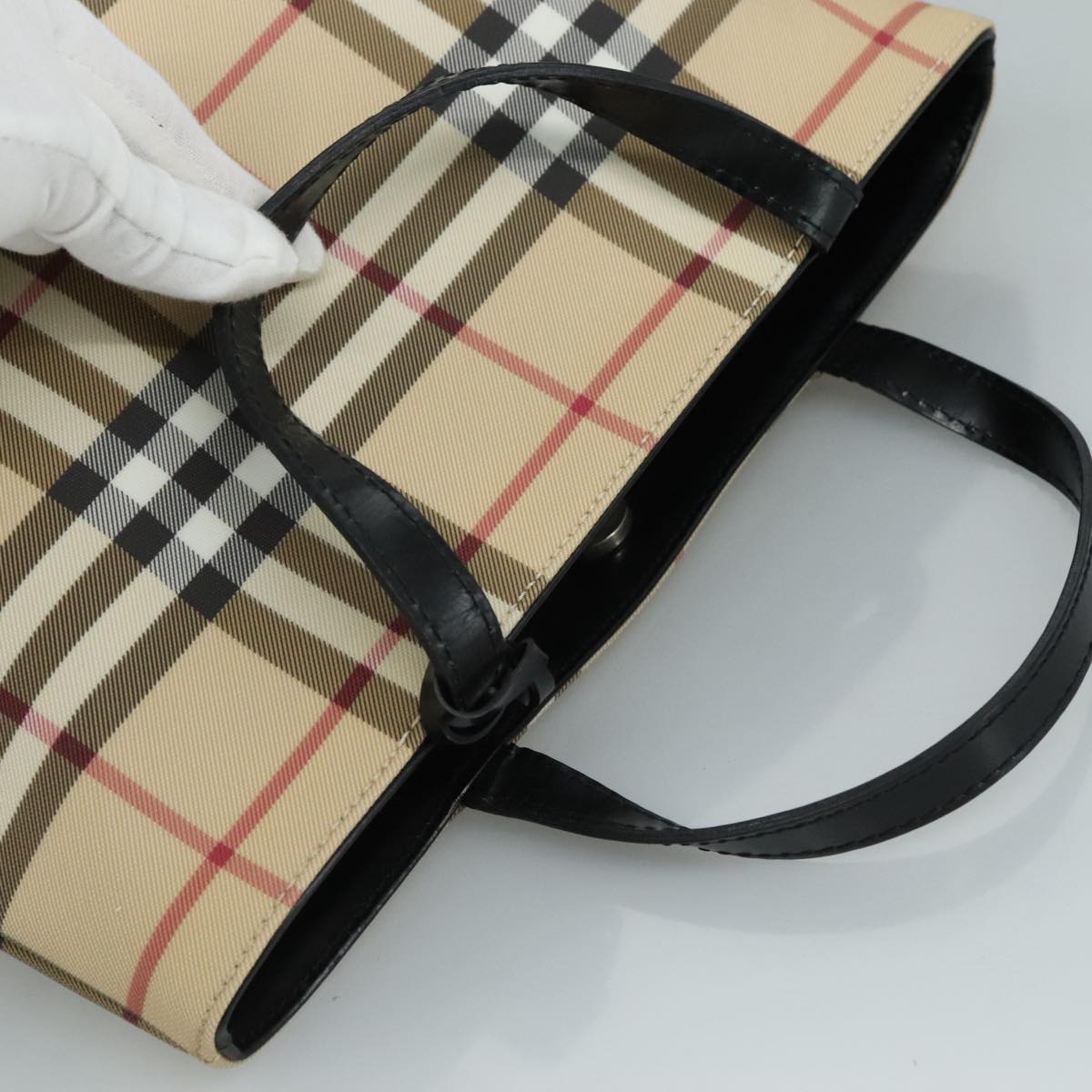 BURBERRY Nova Check Hand Bag PVC Beige Auth 111433