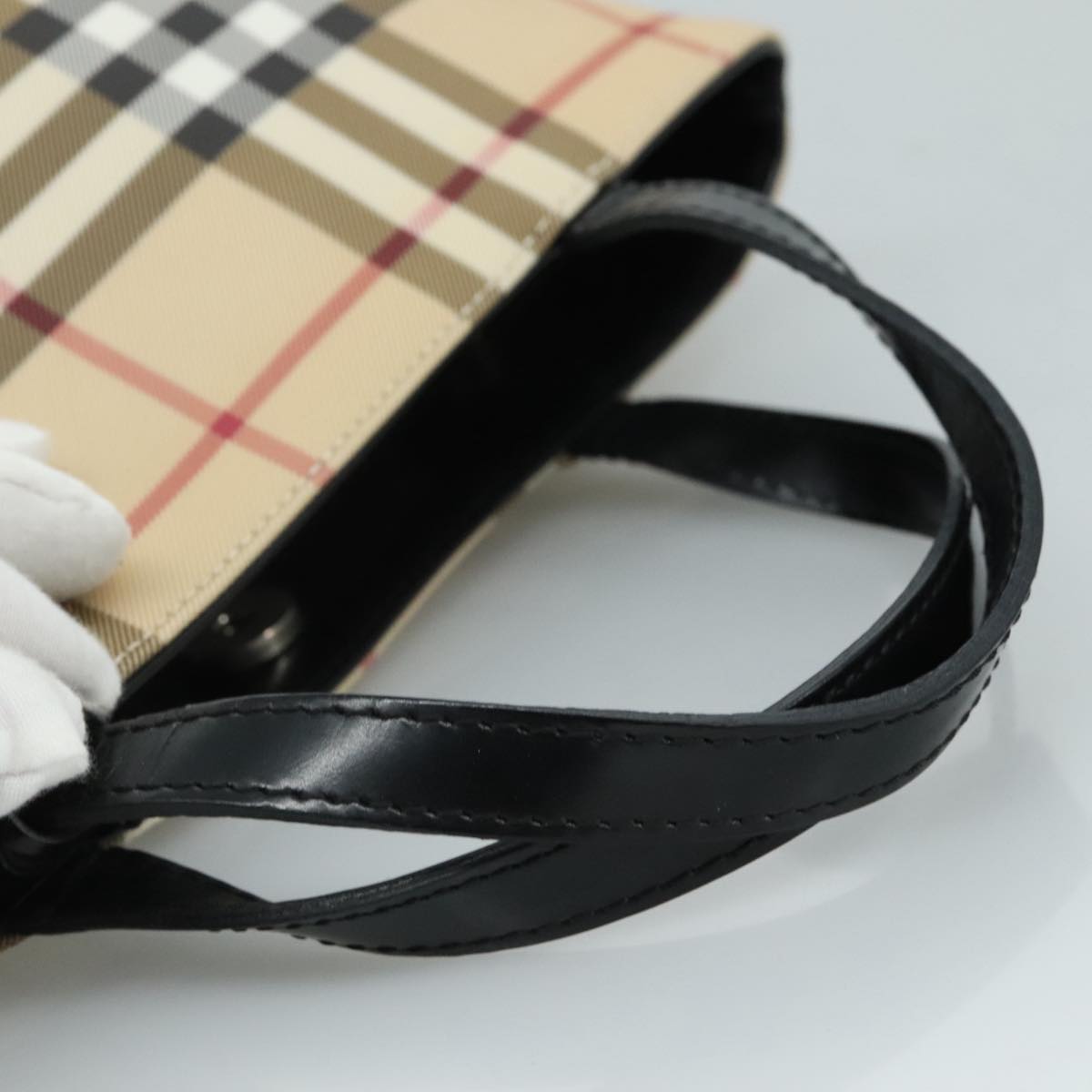 BURBERRY Nova Check Hand Bag PVC Beige Auth 111433