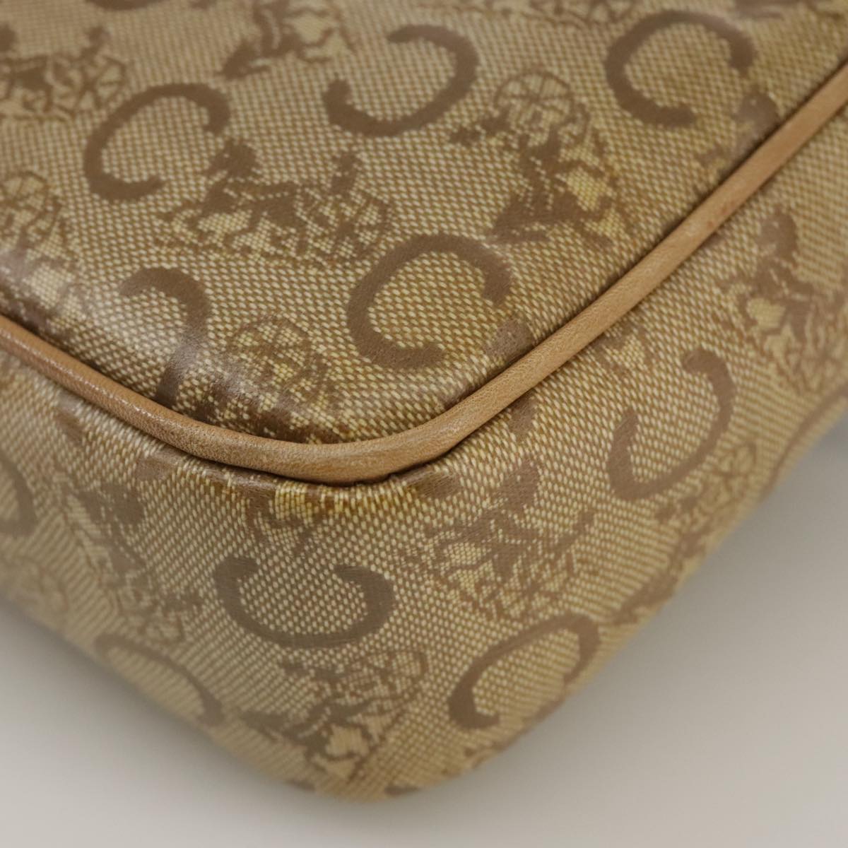 CELINE C Sulky Shoulder Bag PVC Beige Gold Auth 111437