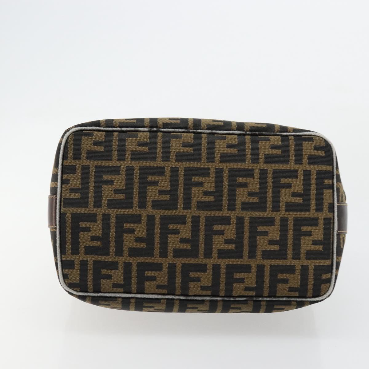 FENDI Zucca Canvas Vanity Pouch Brown Black gold Auth 111462