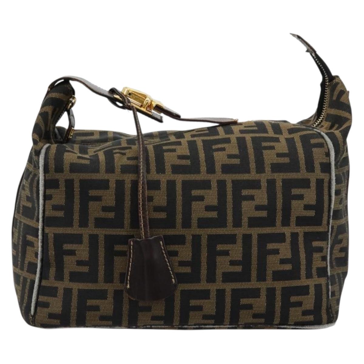 FENDI Zucca Canvas Vanity Pouch Brown Black gold Auth 111462