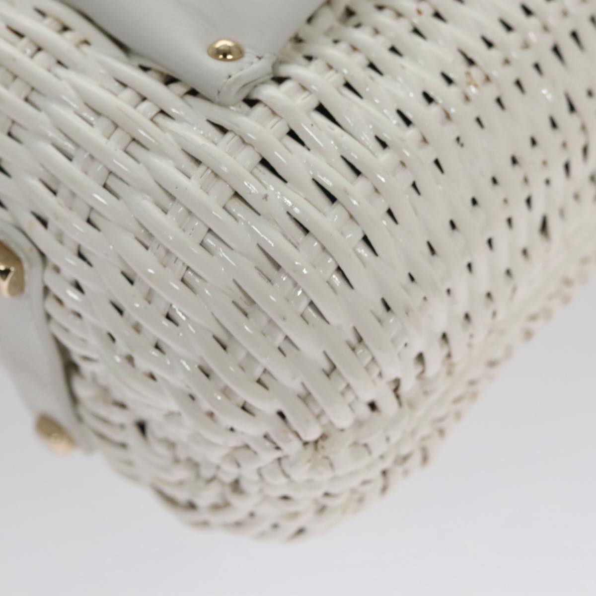 Salvatore Ferragamo Gancini Hand Bag Wicker White Auth 111468