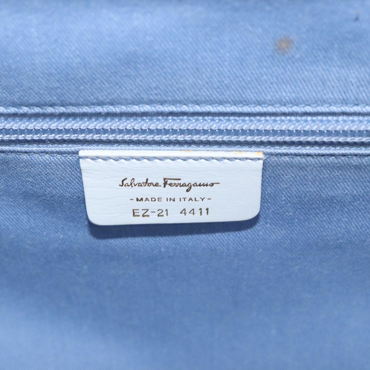 Salvatore Ferragamo Gancini Hand Bag Wicker White Auth 111468