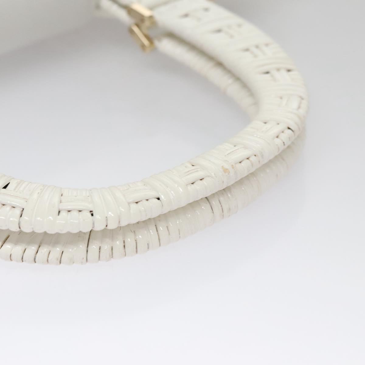 Salvatore Ferragamo Gancini Hand Bag Wicker White Auth 111468