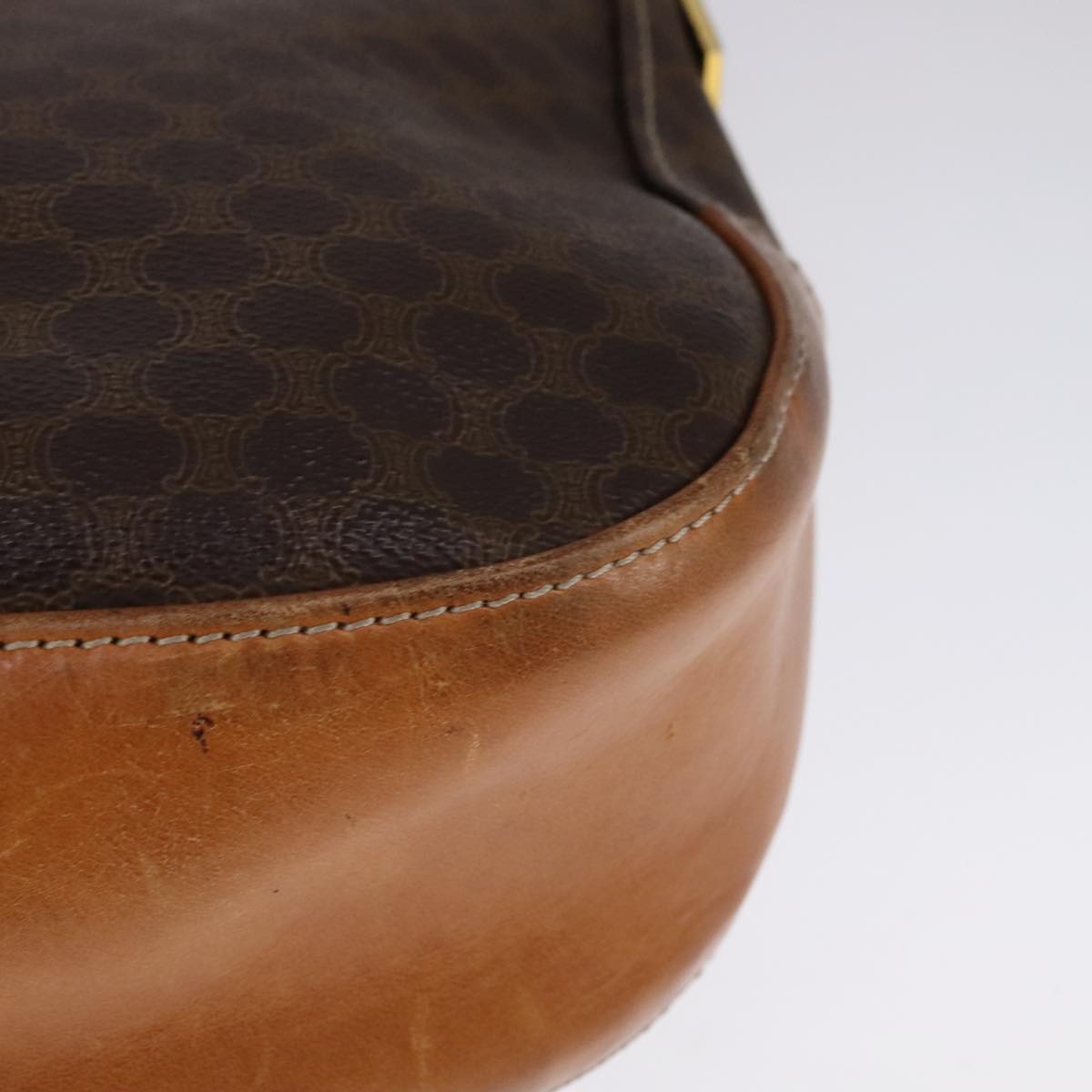 CELINE Macadam Canvas Shoulder Bag PVC Leather Gold Brown Auth 111488