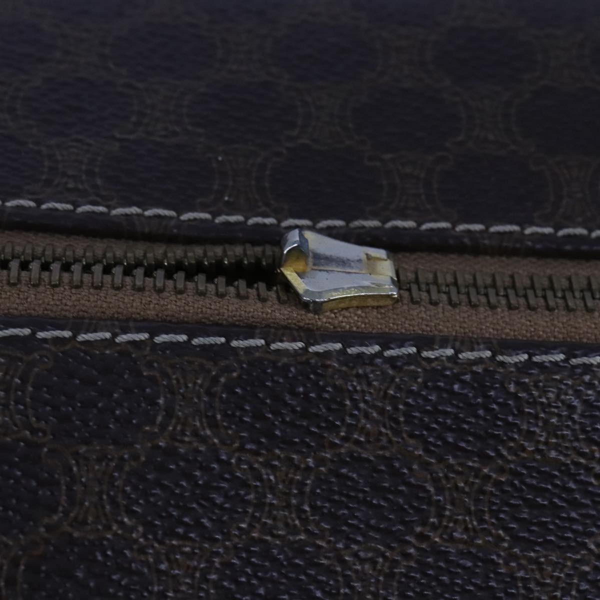 CELINE Macadam Canvas Shoulder Bag PVC Leather Gold Brown Auth 111488