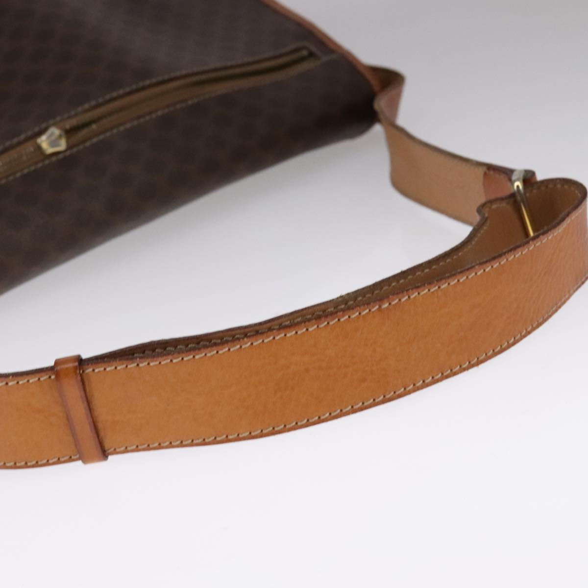 CELINE Macadam Canvas Shoulder Bag PVC Leather Gold Brown Auth 111488