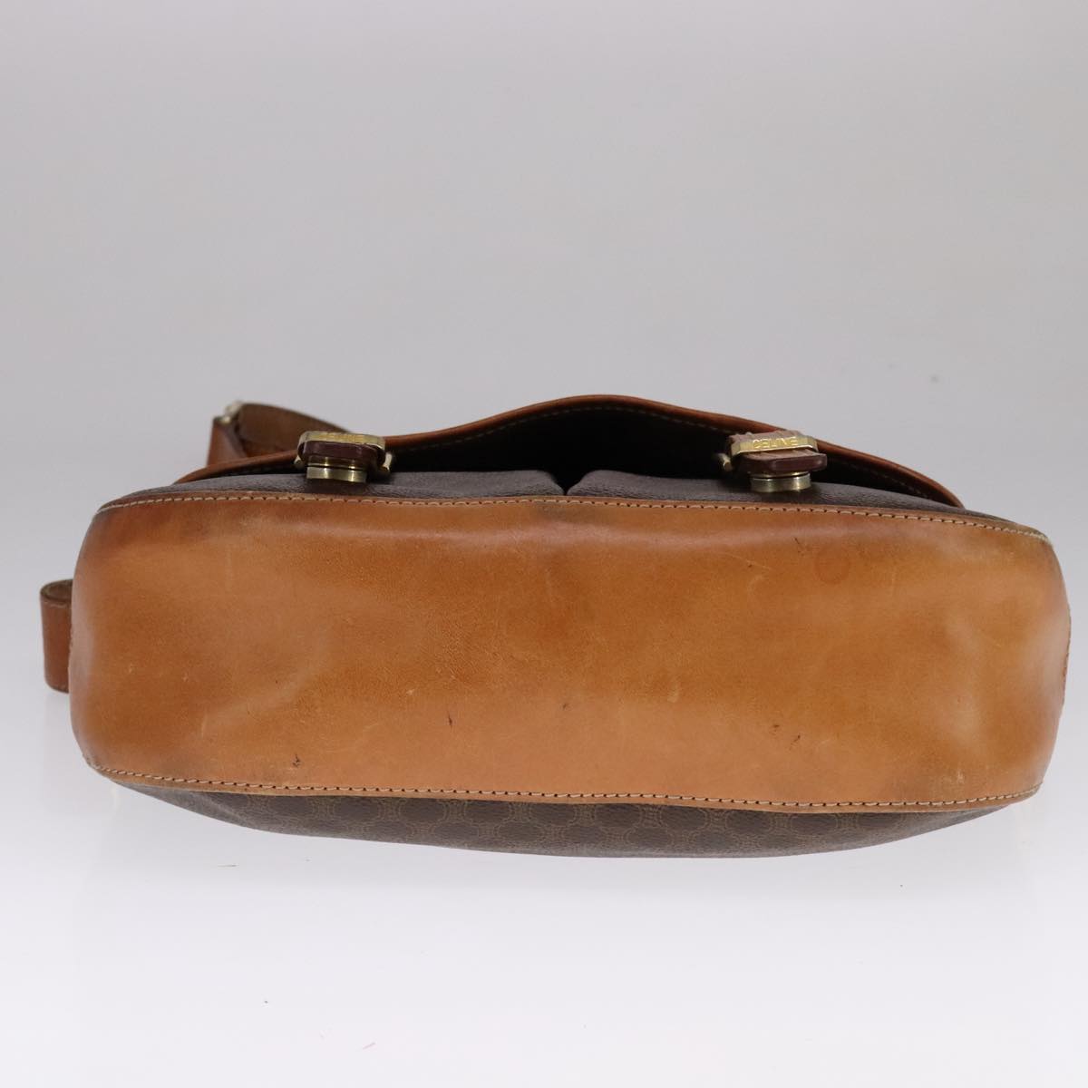 CELINE Macadam Canvas Shoulder Bag PVC Leather Gold Brown Auth 111488