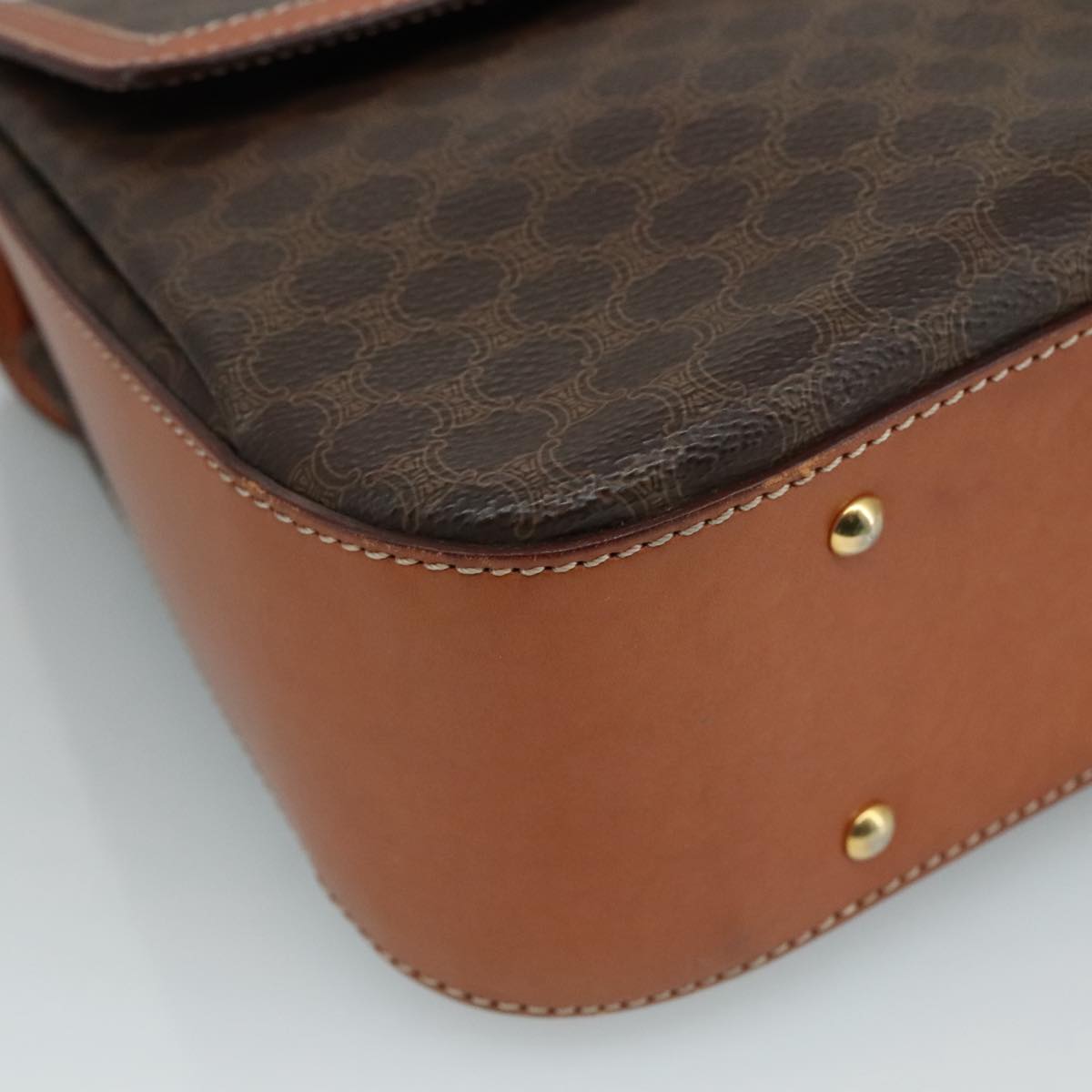 CELINE Macadam Canvas Hand Bag PVC Leather Brown Auth 111489