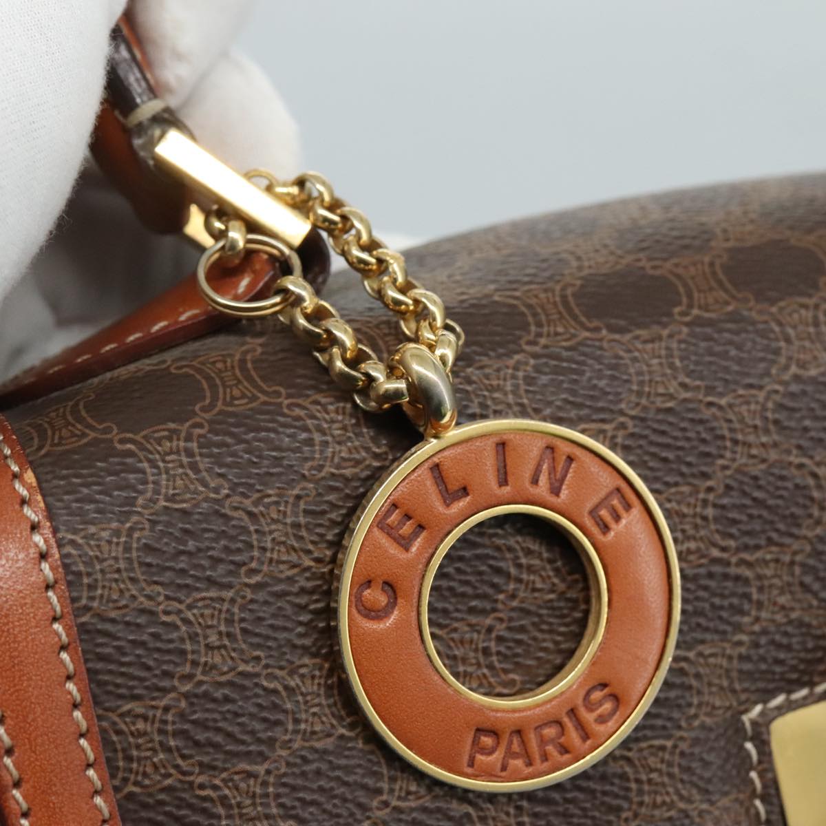 CELINE Macadam Canvas Hand Bag PVC Leather Brown Auth 111489