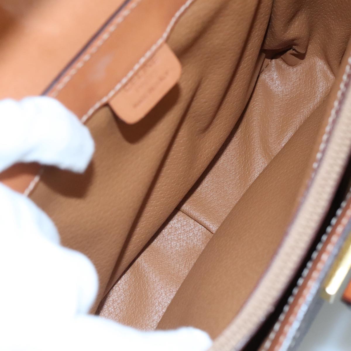 CELINE Macadam Canvas Hand Bag PVC Leather Brown Auth 111489