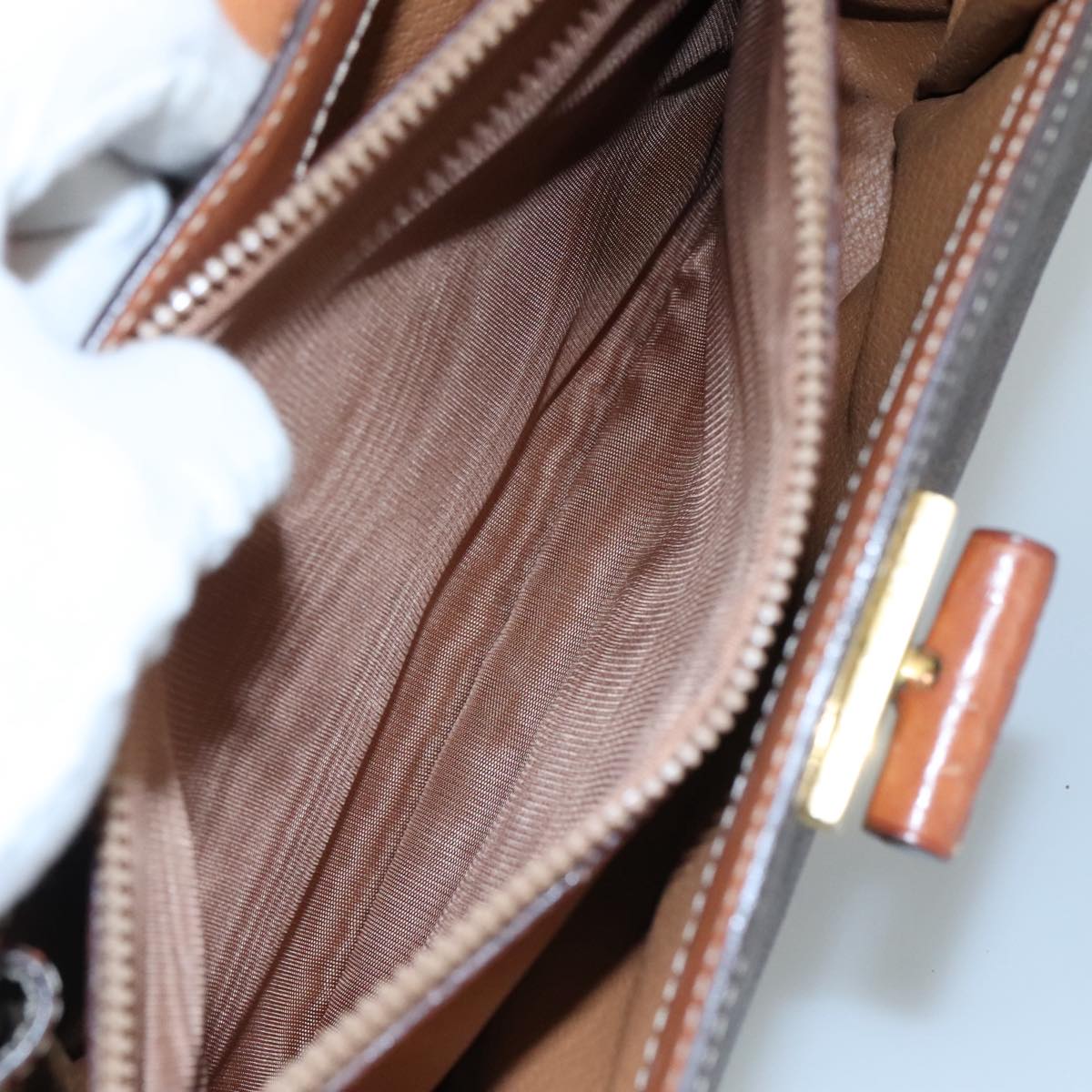 CELINE Macadam Canvas Hand Bag PVC Leather Brown Auth 111489