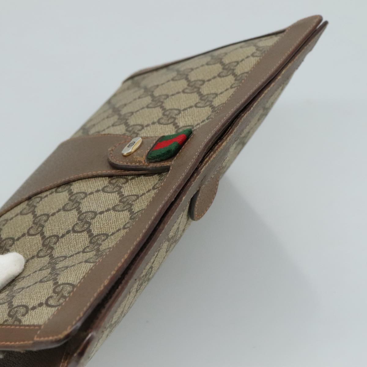GUCCI GG Supreme Web Sherry Line Clutch Bag PVC Beige Red 89 01 033 Auth 111492