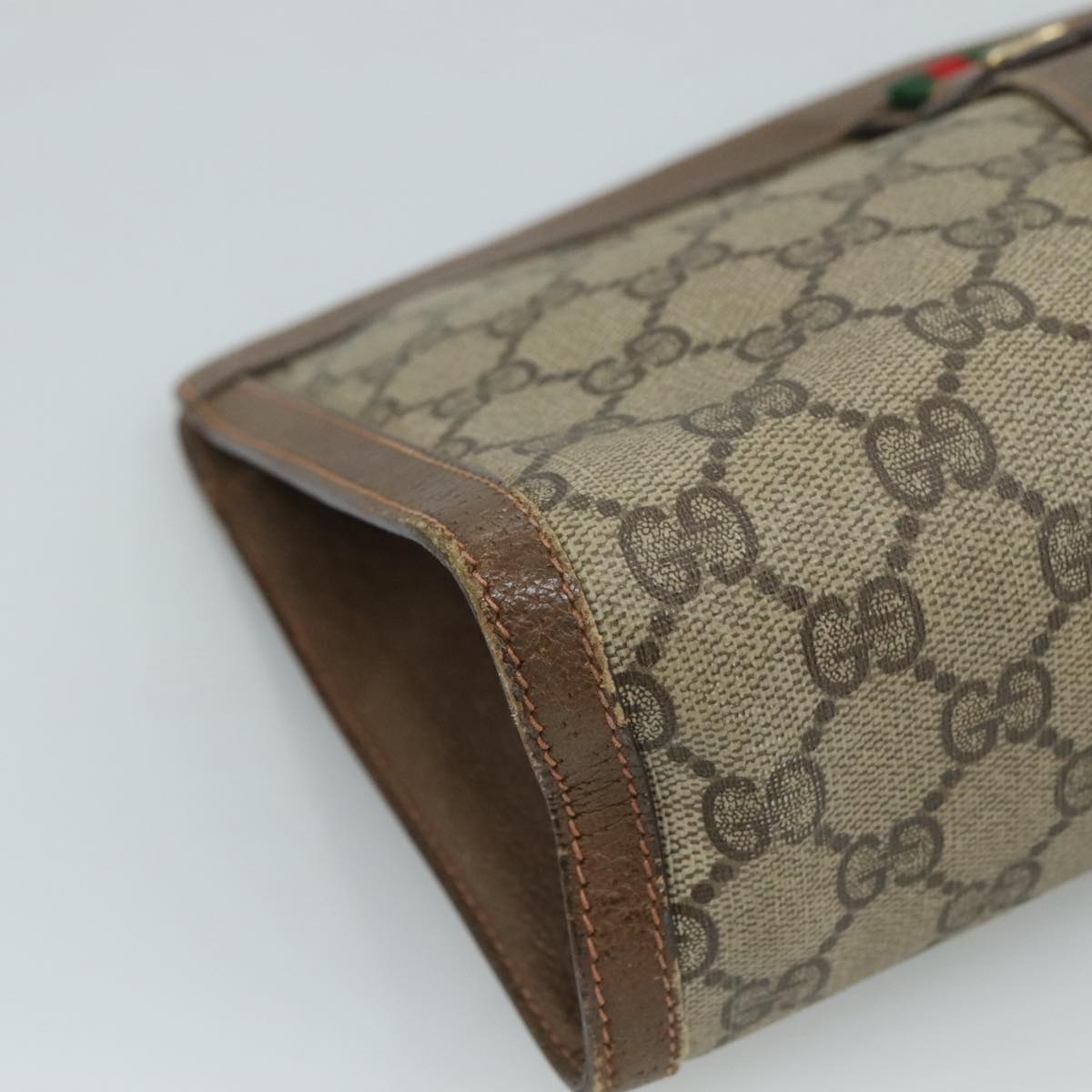 GUCCI GG Supreme Web Sherry Line Clutch Bag PVC Beige Red 89 01 033 Auth 111492