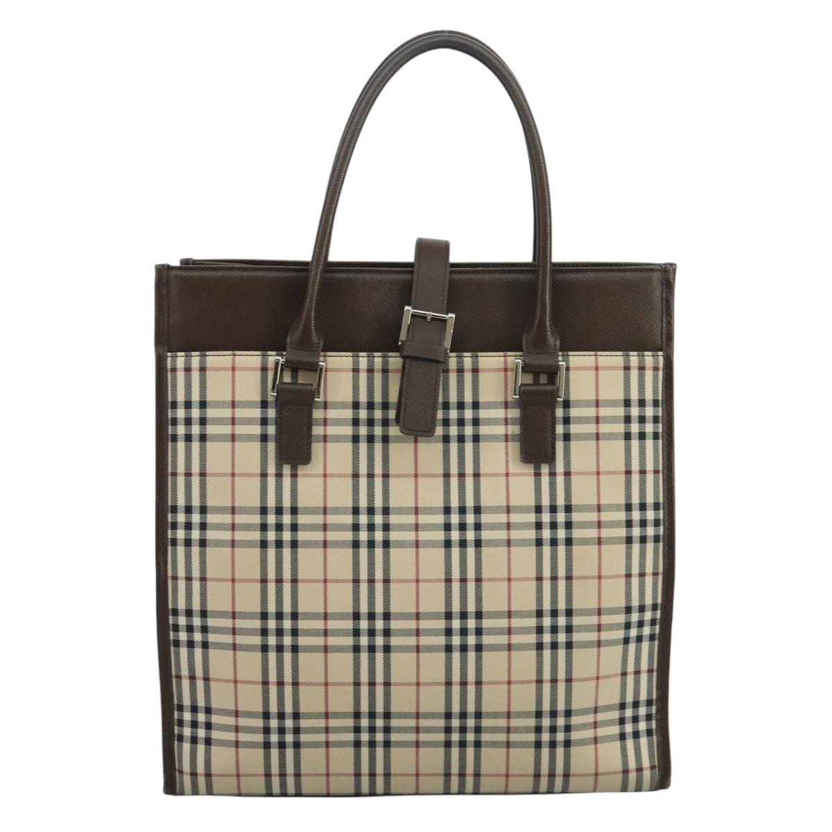 BURBERRY Nova Check Tote Bag Canvas Beige Auth 111496