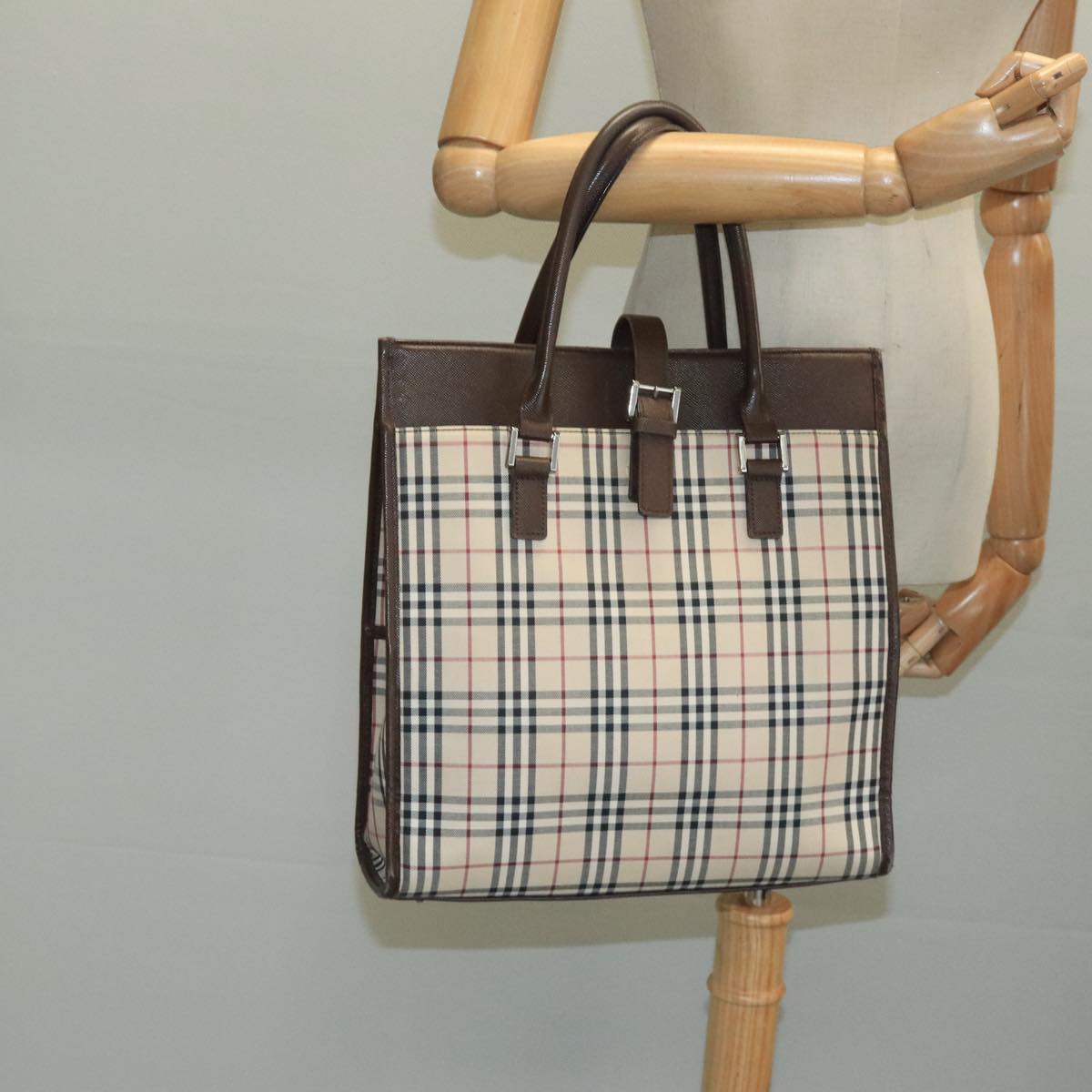 BURBERRY Nova Check Tote Bag Canvas Beige Auth 111496