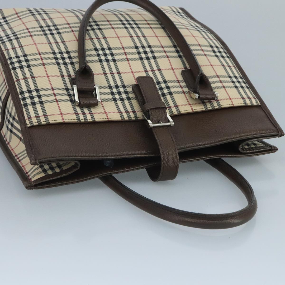 BURBERRY Nova Check Tote Bag Canvas Beige Auth 111496