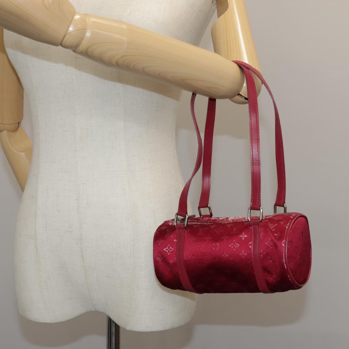 LOUIS VUITTON Monogram Satin Little papillon Hand Bag Pink M92353 LV Auth 111500