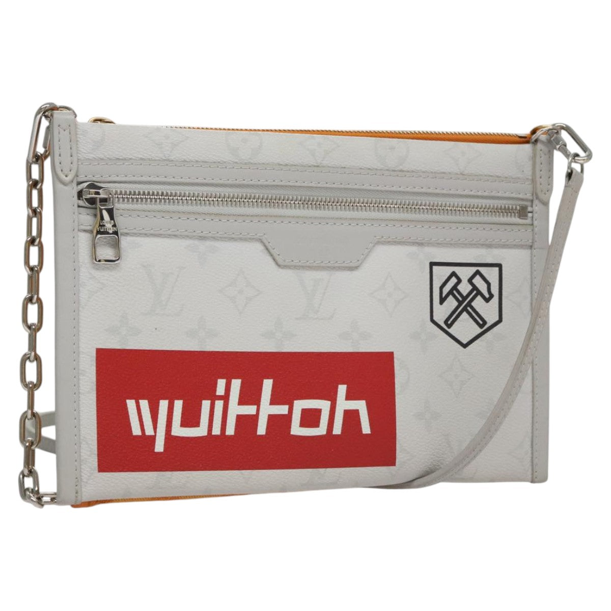 LOUIS VUITTON Monogram White Flat Mensenger Shoulder Bag Bron M44640 Auth 111516