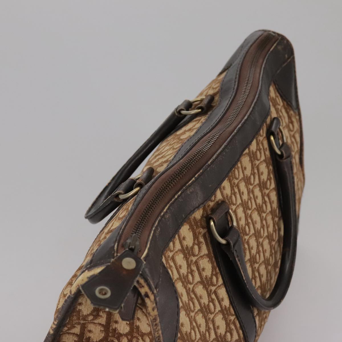 Christian Dior Trotter Canvas Hand Bag Brown Auth 111521